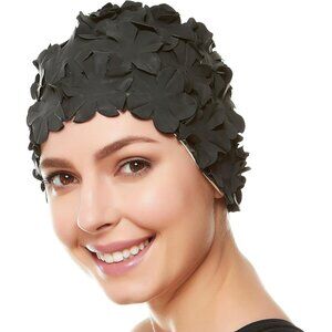 Beemo Floral Petal Ladies Bathing Swim Cap Women Long/Short Hair - Black